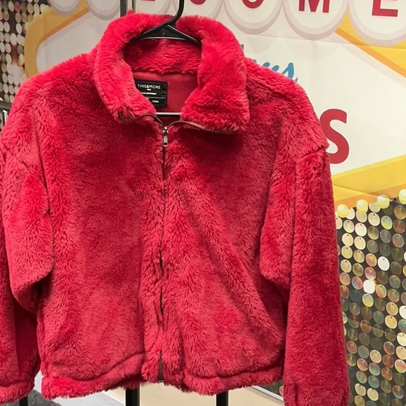 Cozy Red Teddy Jacket Plush Faux Fur - Picture 1 of 4